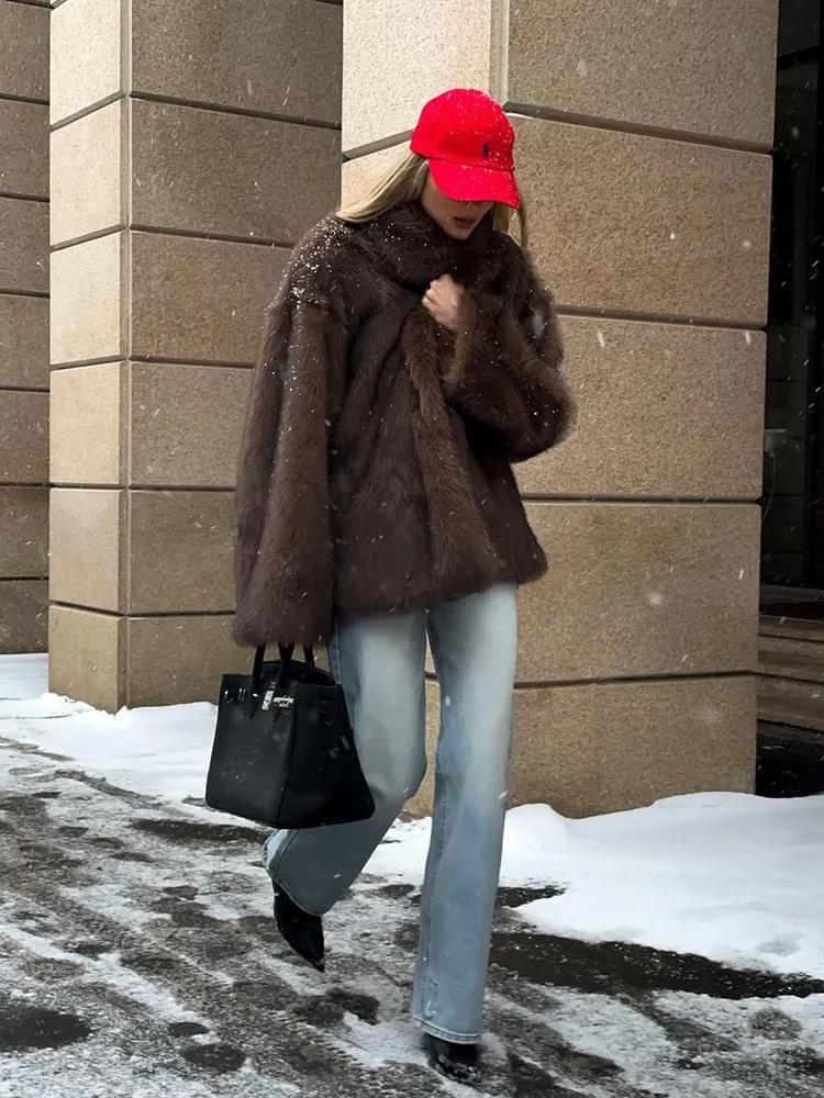 Faux Fur Coat Lapel Warm Women'S Clothing Autumn And Winter Imitation Fur Coat Rex Rabbit Fur Coat