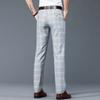 Summer New Imitation Linen Checkered Men'S Casual Pants, Elastic Loose Straight Leg Pants, Business Western Pants, Trendy Men'S Pants