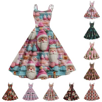 Женское модное сексуальное коктейльное платье без бретелек с рождественским принтом в стиле панк, винтажное платье.