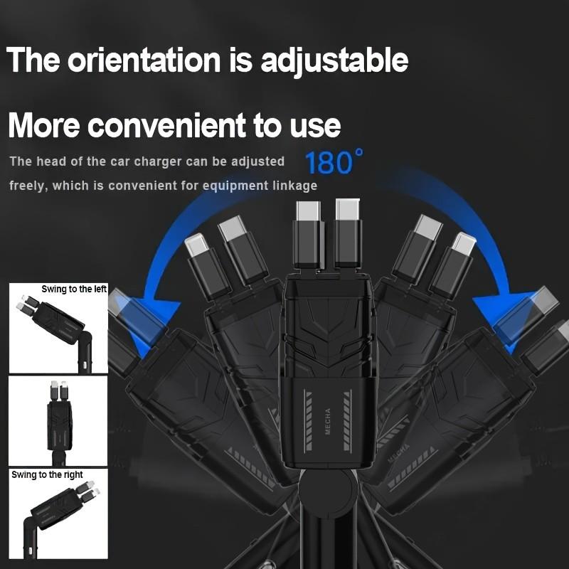 Автомобильное зарядное устройство USB мощностью 48 Вт с 4 портами и вращающейся на 180° головкой — универсальная быстрая зарядка для iPhone/Samsung/Xiaomi