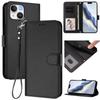 For iPhone 15 Leather Case Wallet Stand Phone Cover with Wrist Strap