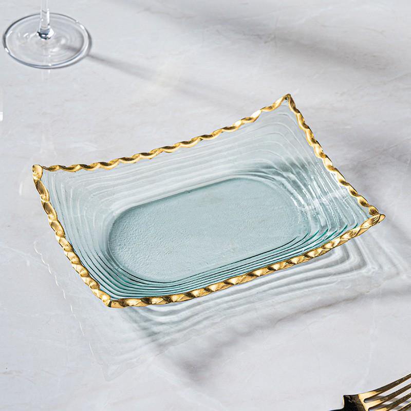 Elegant Crystal Glass Fruit Bowl Set Living Room Coffee Table Modern European Style Snack Nut Tray Gold-Trimmed Decorative