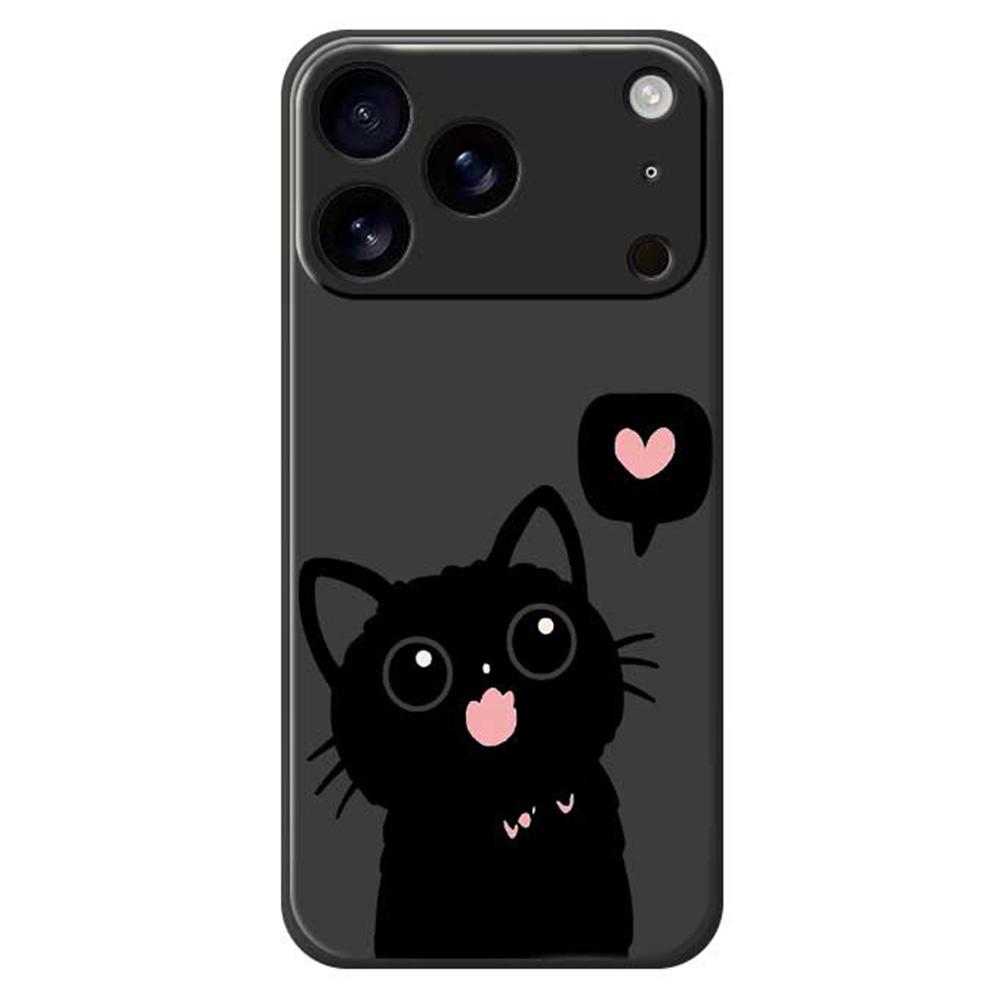 For iPhone 17 Pro Case Love Black Cat Pattern Printing Straight Edge TPU Phone Back Cover
