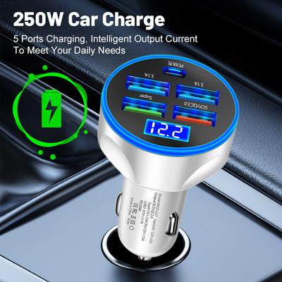 150 Вт 6 портов Автомобильное зарядное устройство Быстрая зарядка PD QC 3.0 USB C Зарядное устройство для телефона в автомобиль Адаптер Type C в автомобиль Для iPhone Samsung Huawei Xiaomi