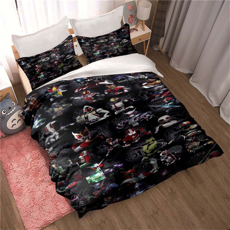 Masked Rider themed bedding set with duvet cover and pillowcases – suitable for single, double, king, and queen beds. A festive
