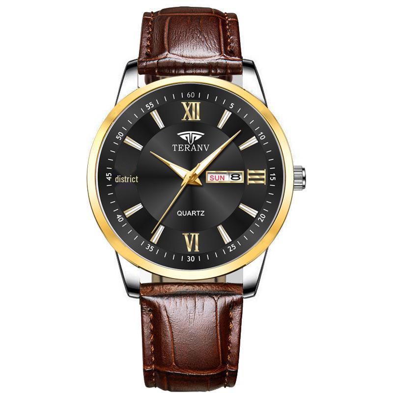 Butterfly Clasp Men's Ultra-Thin Luminous Stainless Steel Dual Calendar Waterproof Quartz Watch