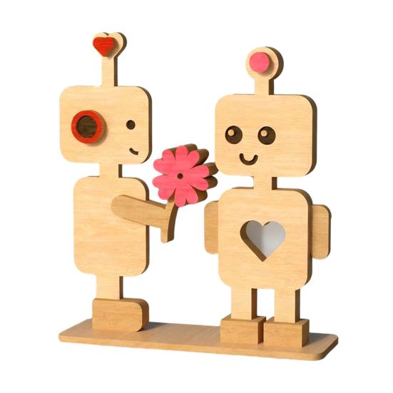Valentine's Day Wooden Man Ornament Handmade Farmhouse Rustic Couple Robot Figurine Table Sign Home Office Desktop Decoration