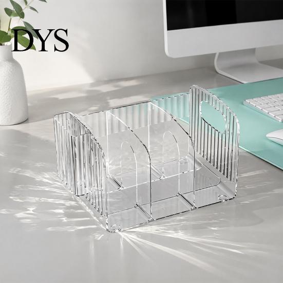 Desktop Document Storage Rack Clear Magazine Holder, 3/4-Compartment Desk Organizer, Vertical Bookend File Space Saving Book Stand for Students Sorter