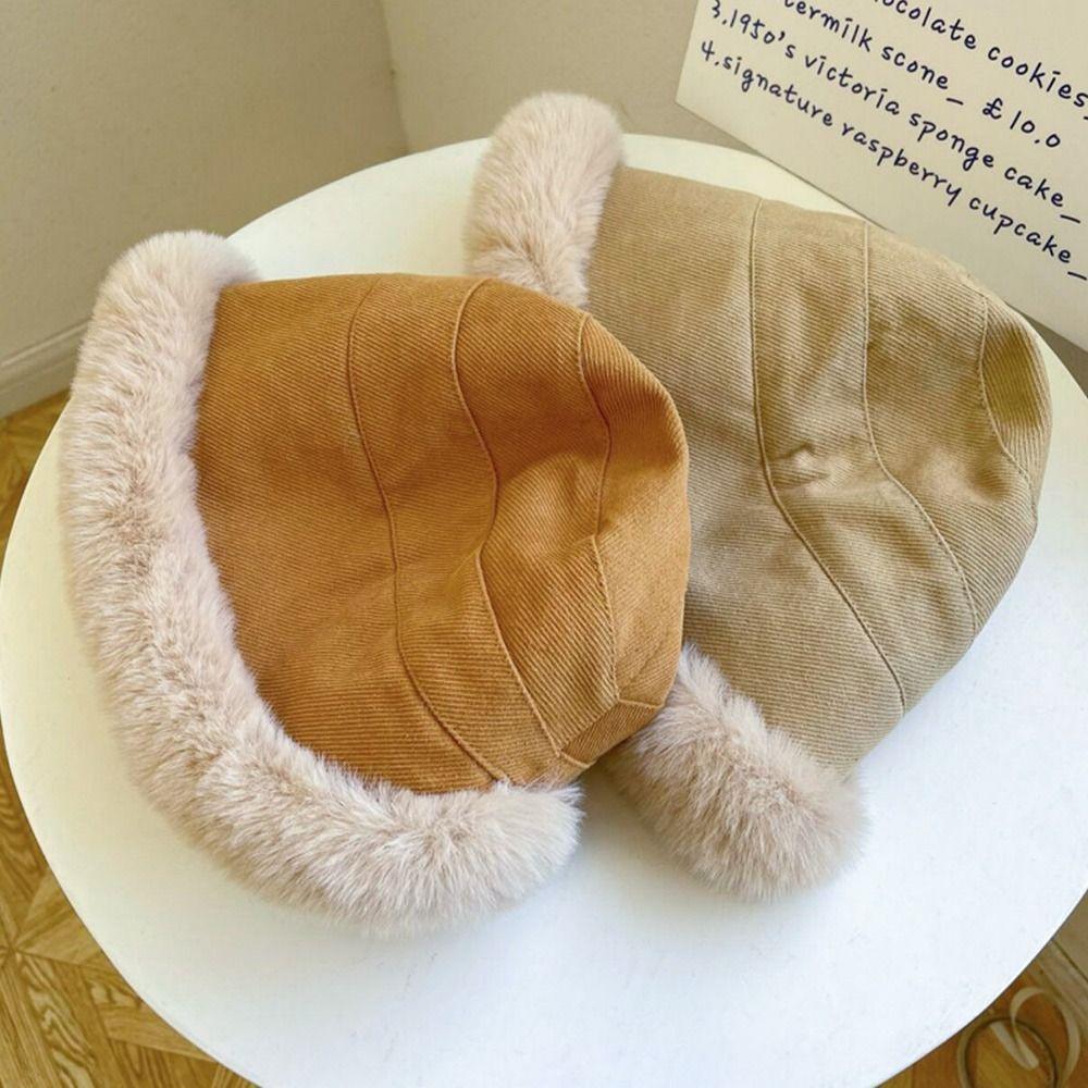 Winter Soft Casual Faux Fur Plus Velvet Panama Hat Fisherman Cap Bucket Hat Sun Cap