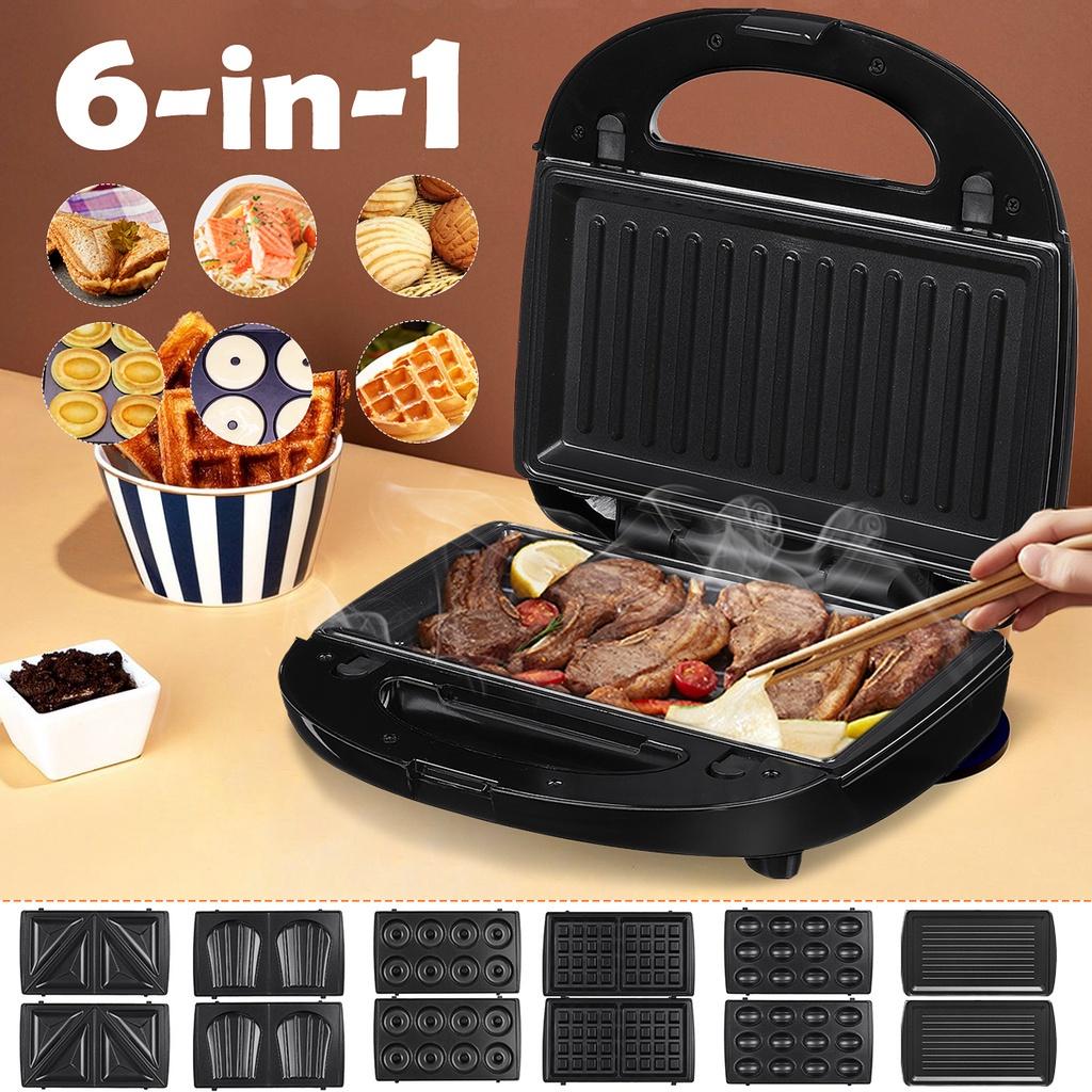 750W 6-in-1 Electric Waffle Machine Maker Multifunctional Sandwich Maker Home Muffin Cake Donut Bubble Waffle Maker Breakfast