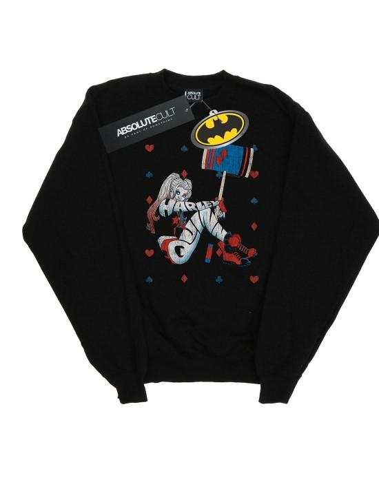 DC Comics Mens Harley Quinn Playing Card Suit Sweatshirt