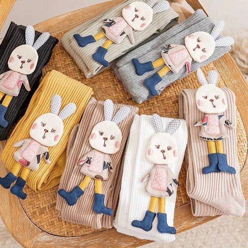 Вязаные колготки для девочек, однотонные детские колготки с рисунком кролика, хлопковые мягкие детские колготки для девочек, осень-зима, 1-7 лет, брюки, новые