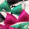 Комплект нижнего белья Ice Silk Comfort, женский сексуальный бюстгальтер Push Up с глубоким V-образным вырезом, регулируемый бюстгальтер с буквами и кружевными трусиками