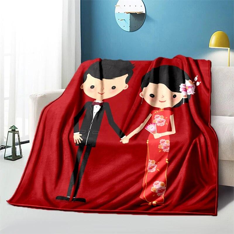 Китайское свадебное плюшевое покрывало с героями мультфильмов, тонкие одеяла для пикника, современное фланелевое одеяло Gedruckt Bettdecke Geschenk