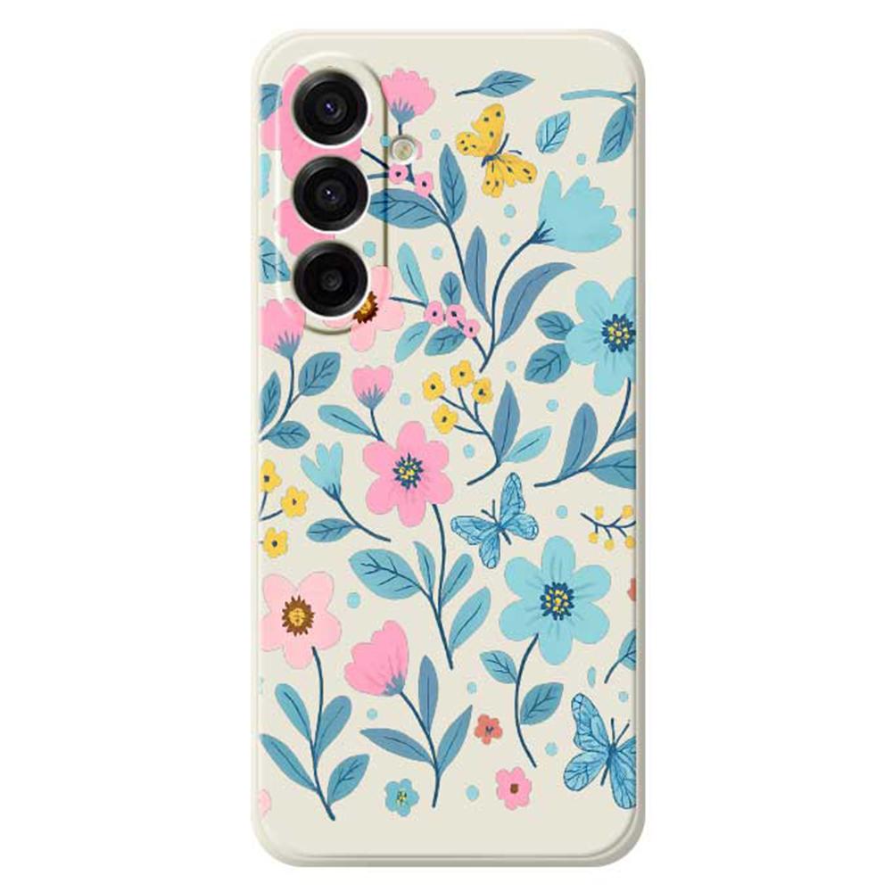For Samsung Galaxy A17 5G Case Blue Pink Flowers Pattern Printing Straight Edge TPU Phone Back Cover
