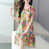Платье Женское Летнее Большого Размера Свободное Цветочное Юбка Повседневное Круглый Вырез Мягкое С Завышенной Талией Пляжные Платья