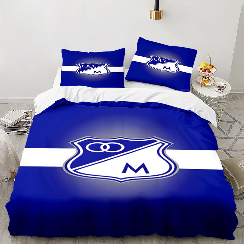 3PCS Blue Shield Emblem Millo-narios Bedding set,Ideal for1pc Duvet Cover And 2pcs Pillowcases Perfect for Christmas Ideal for Bedroom, Dormitory