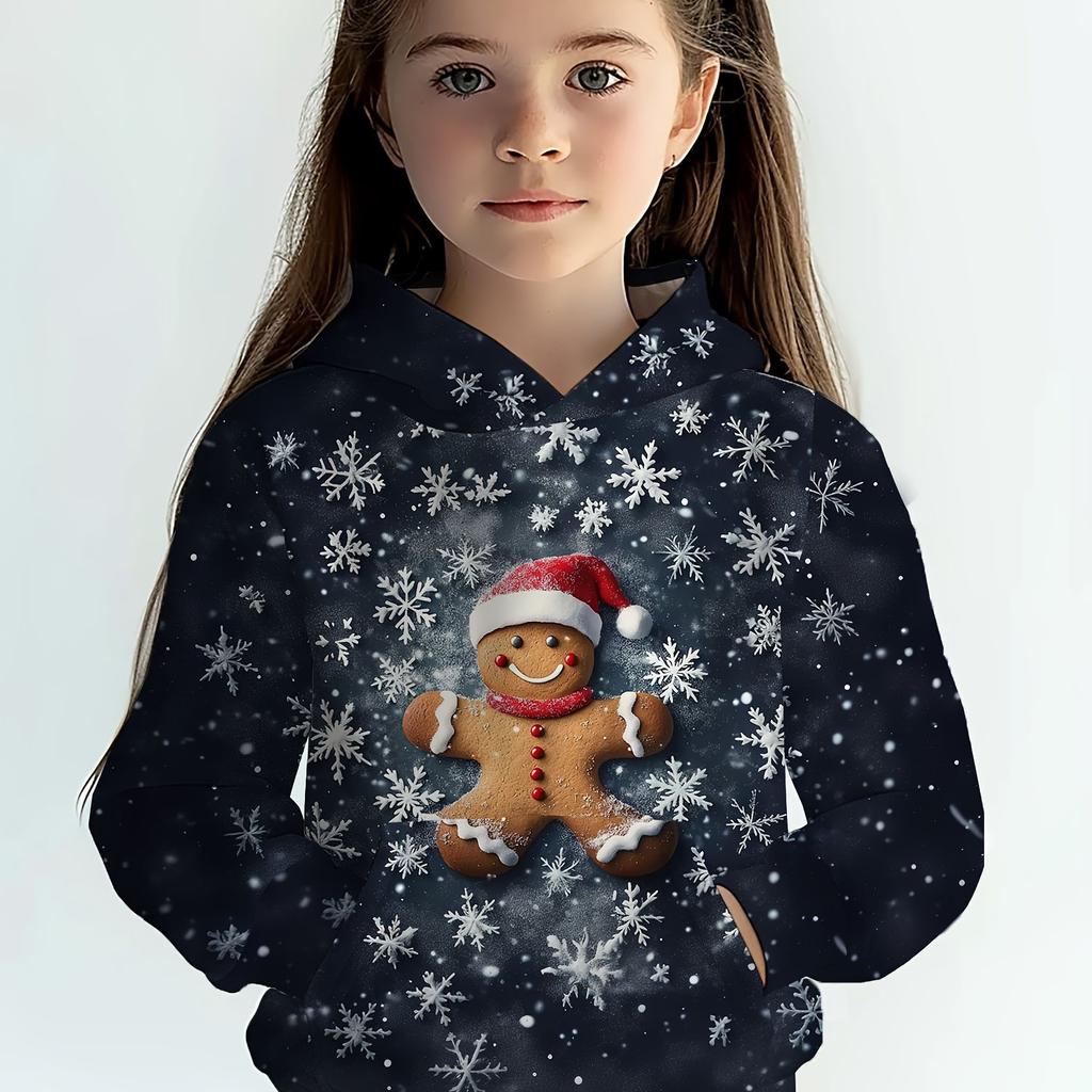 Детская одежда Толстовки с капюшоном для девочек с длинным рукавом 3D-мультяшный рождественский принт Детская весенне-осенняя одежда Повседневная милая уличная одежда для девочек