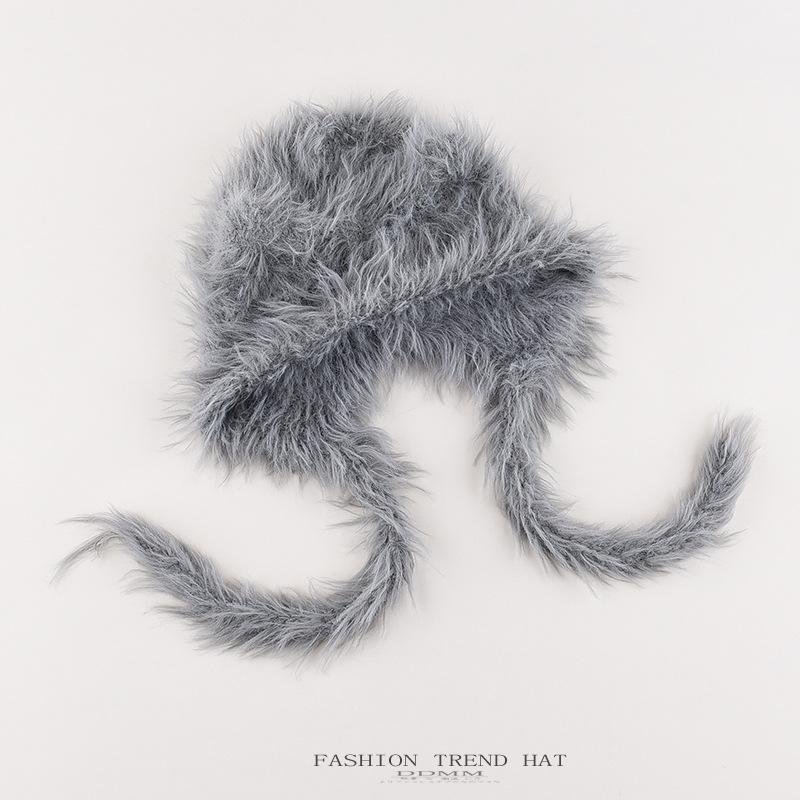 Плюшевая милая шапка-ушанка из шерсти, женская осенне-зимняя теплая вязаная шапка с кошачьими ушками из искусственной норки, шапка с завязками