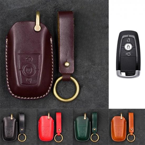 Genuine Leather Car Key Fob Case Cover For Lincoln MKC Navigator MKZ Continental