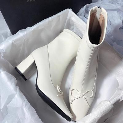 Модные элегантные и простые женские зимние туфли на высоком каблуке 2024 года, модные женские ботильоны с квадратным носком, удобные и теплые туфли на квадратном каблуке