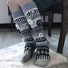 1 Pair Colorful Mid-Calf Women's Floor Sock Handmade Crochet Autumn Winter Long Hand-Crocheted Socks Keep Out the Cold Stay Warm