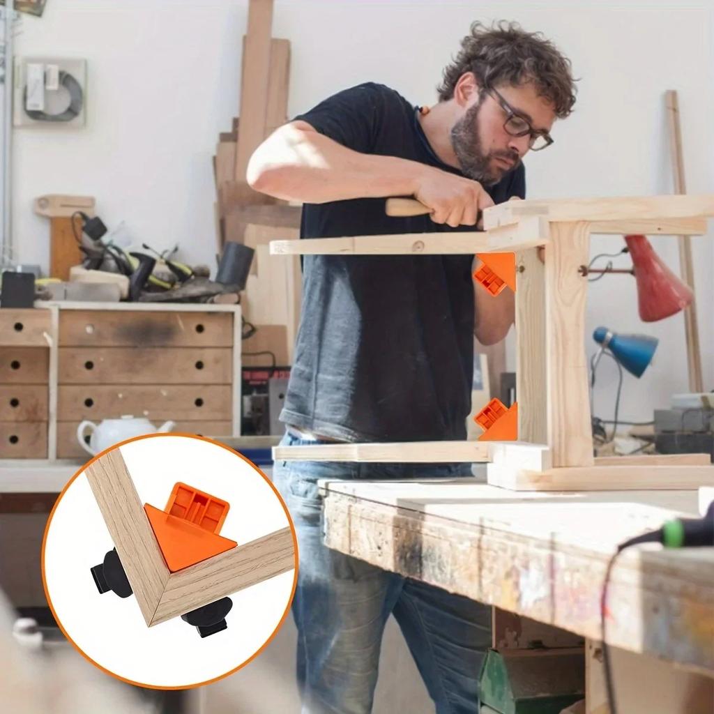 1/4 шт. Угловые зажимы 90° для деревообработки – Быстрозажимные пружинные, регулируемые зажимы для рам, шкафов и DIY проектов