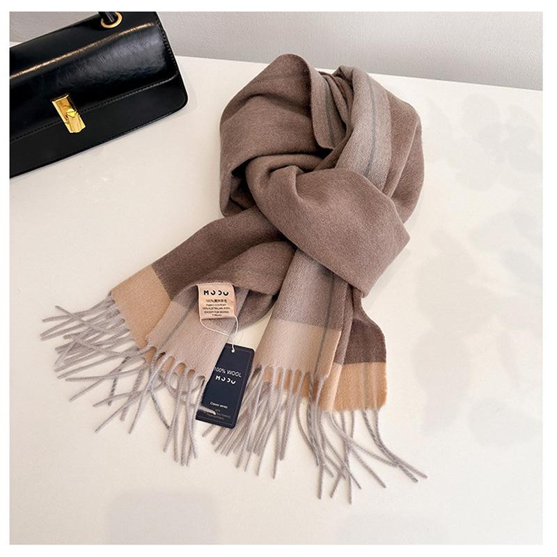 Luxury Winter 100% Wool Scarf Women Thicken Solid Cashmere Handkerchief Warm Pashmina 2 Colours Female Shawl Pareo Soft Bufanda