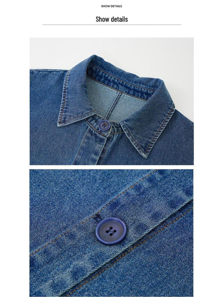 Women's Mid-Length Denim Trench Coat - 2025 Spring/Autumn Casual Korean Style, Slim-Fit, Loose Shirt Top