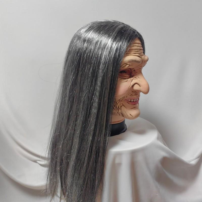 Scary Long Haired Witch Mask Halloween Cosplay Half Face Old Lady Haunted House Prop