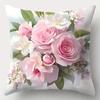 Elegant Pink Rose  White Floral Pillow Covers  Square   Contemporary Living Room Decor for Sofa  Accent Pillows