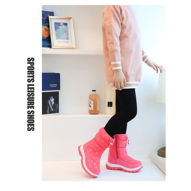 Модные универсальные новые детские зимние ботинки, высокие ботинки со снежинками, симпатичные хлопковые ботинки, повседневные теплые ботинки с мягкой подошвой