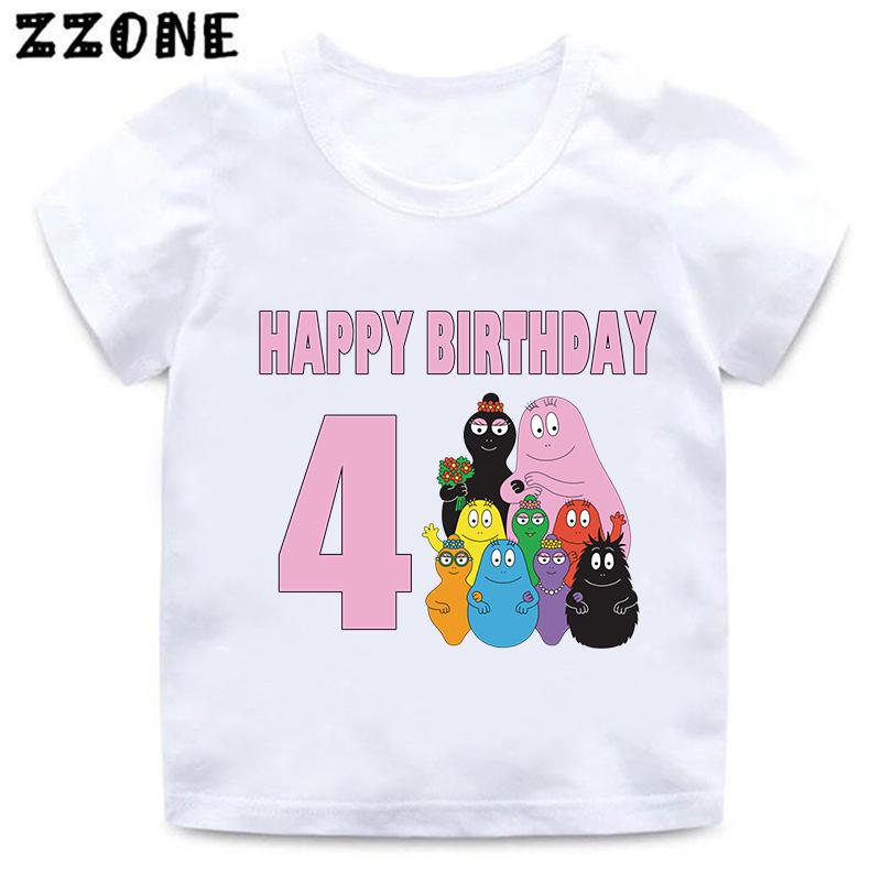 Cute Barbapapa Print Cartoon Girls Clothes 1 2 3 4 5 6 7 8 9 Years Happy Birthday Kids Short Sleeve T shirt Baby Boys TShirts