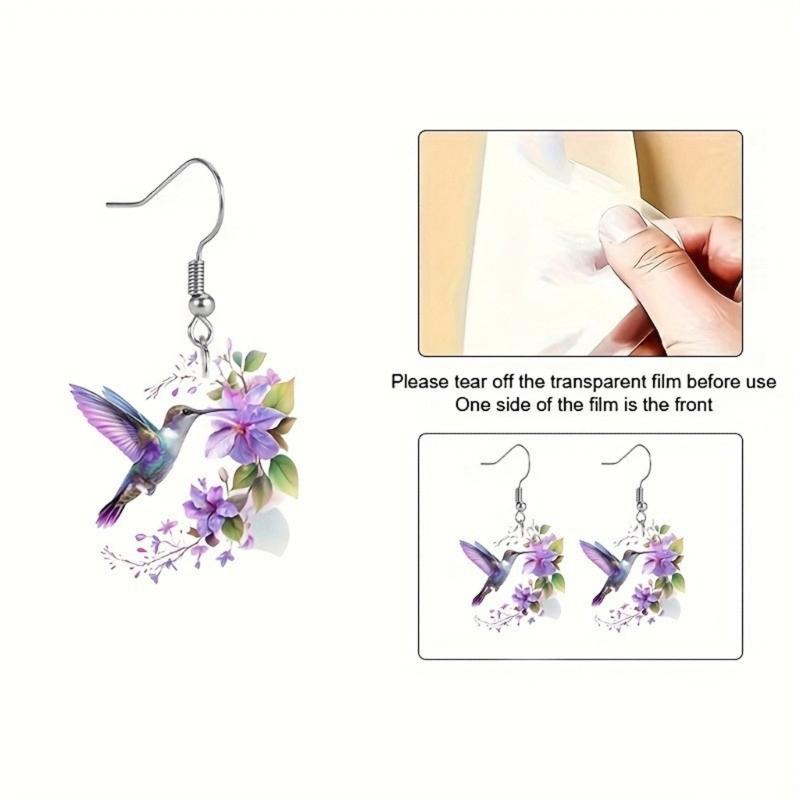 Модные висячие серьги с колибри и цветами из акрила. Идеально подходят для повседневного ношения и особых случаев
