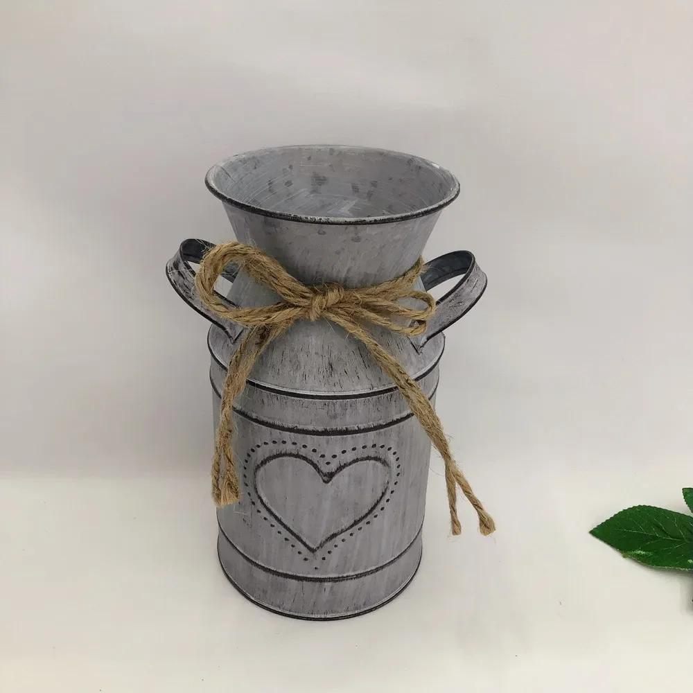 Trendy Design Flower Vase Rustic Farmhouse Vase Metal Galvanized Milk Can Tin French Country Vase Bucket for Home Decor