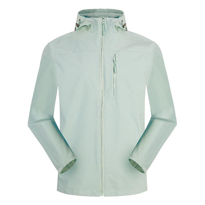Trendy Outdoor Softshell Hooded Windbreaker - Solid Color, Single-Layer for Spring & Autumn Hiking.