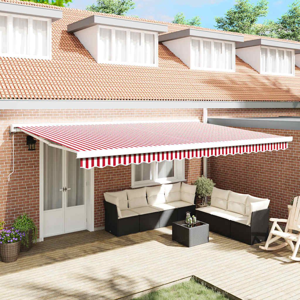 Retractable Awning Red and White 500 x 300 cm Fabric and Metal