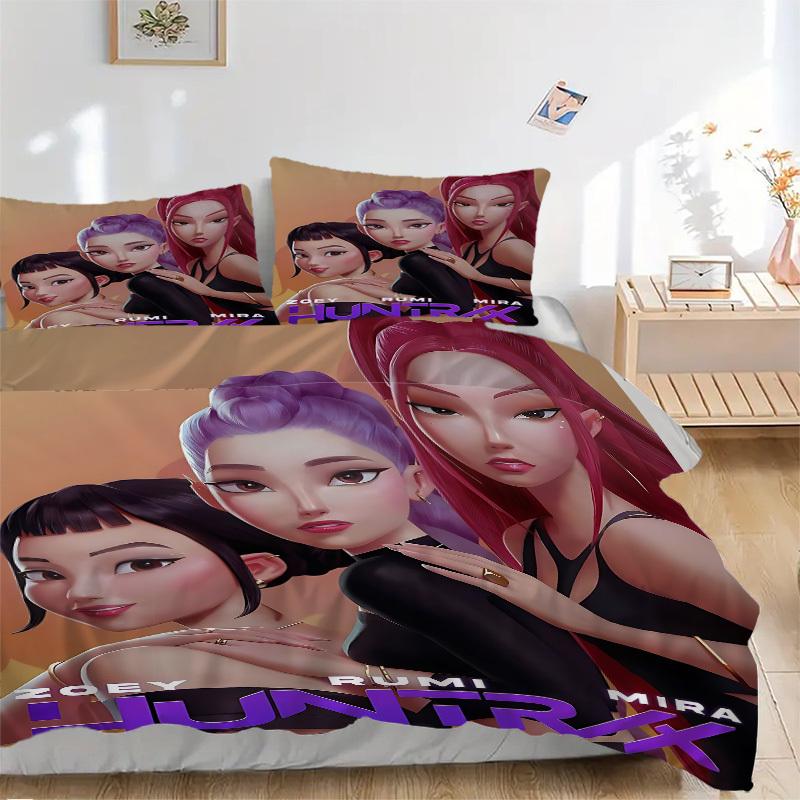 3pcs bedding set K-Pop Demon Hunters Includes 1 Comforter + 2 Pillowcases, Without Pillow Inserts, Soft Comfortable,a0909209