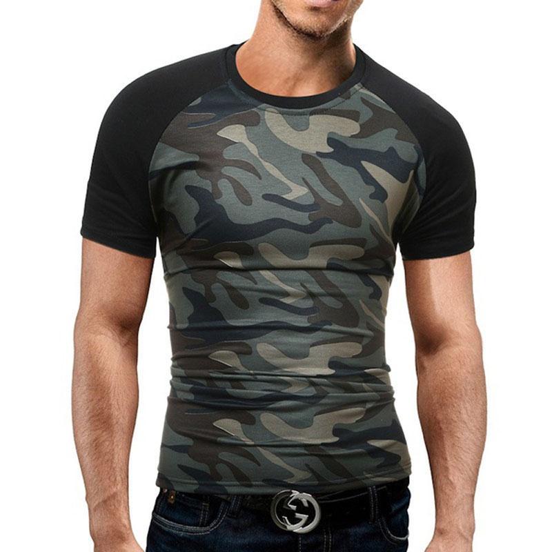 Premium Quality Men's Summer O-neck Short Sleeves Camo Stitching Color T-shirt For Effortless Style