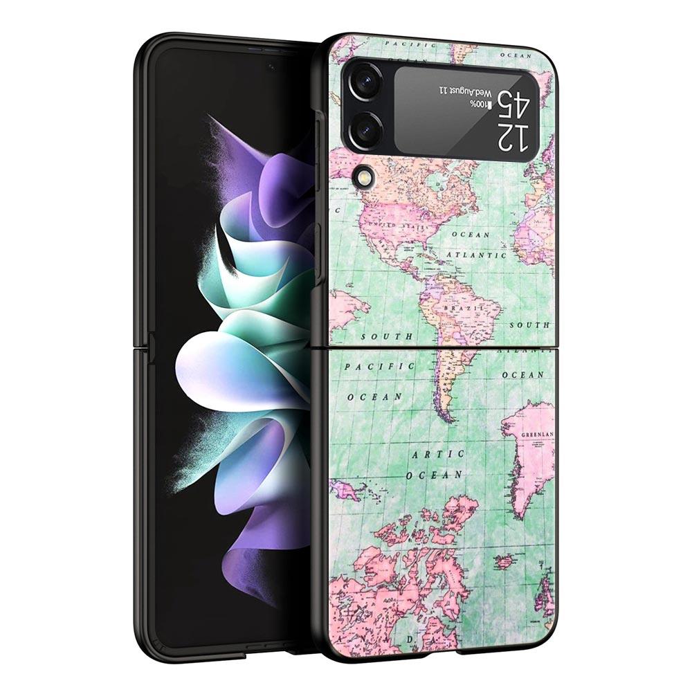 Чехол для телефона Z Flip 4 для Samsung Galaxy Z Flip 3 5G ZFlip3 Flip3 zflip Flip4, черный жесткий чехол для ПК, чехол для самолета с картой мира, дорожный чехол