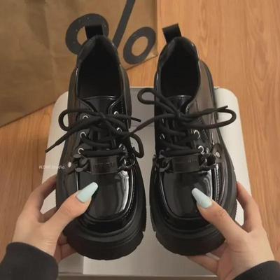 Женские черные кожаные лоферы JK — британский стиль, толстая приподнятая подошва, универсальная модель в стиле ретро, новинка весны и осени 2024 г.