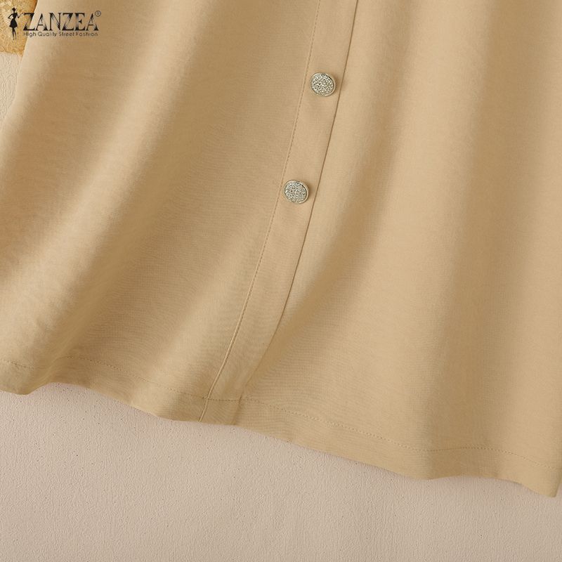 ZANZEA Женская повседневная блузка с V-образным вырезом, свободного кроя, со вставками из кружева, с рукавами 3/4