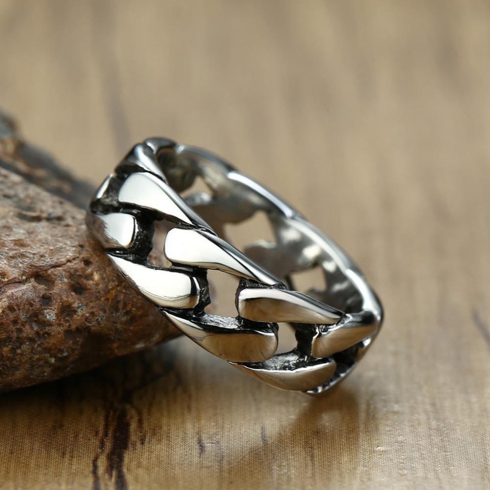 Кольцо Кубинская цепь Мужское Титановая сталь Ювелирные изделия Хип-хоп Панк Готический стиль Аксессуары