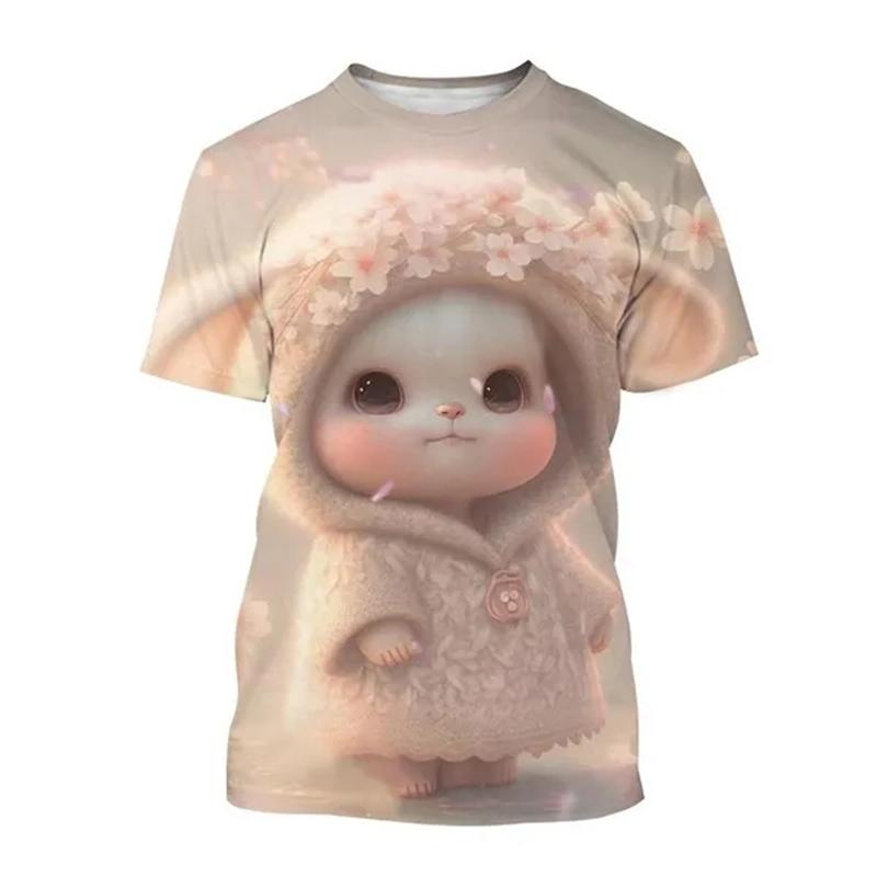 Летние милые мультяшные кролики 3D принт футболки женская уличная одежда повседневная мода Y2k футболка с коротким рукавом футболки с круглым вырезом топы одежда