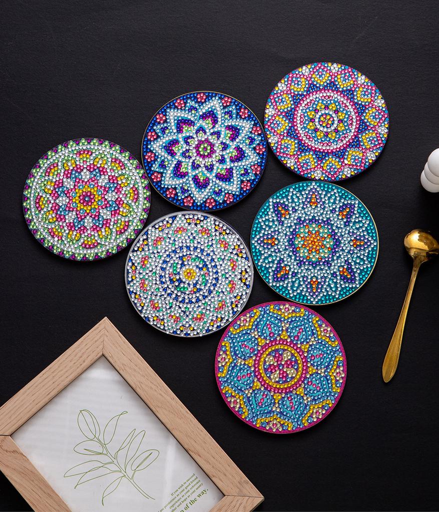 6pcs/8pcs Diy Coasters With Holder Round Mandala Coasters Kits Accessories