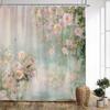 1 шт. Акварельные пионы Занавеска для ванной - Розовые и белые цветы с зеленой листвой, Мягкий градиентный дизайн, 12 крючков в комплекте