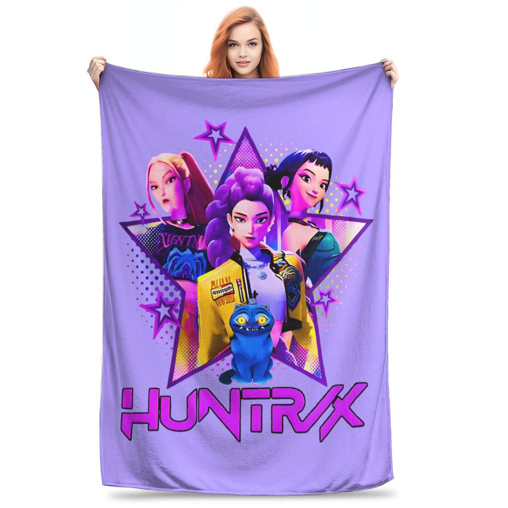 Kpop Demon Hunters Zoey Huntrix Blankets Coral Fleece Plush Super Soft Throw Blanket for Bedding Couch Bedroom Quilt