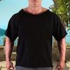 Summer Men Gym T-shirt Round Neck Short Sleeves Solid Color Pullover Mid Length Sweat Absorption Patchwork Sport Jogging Top