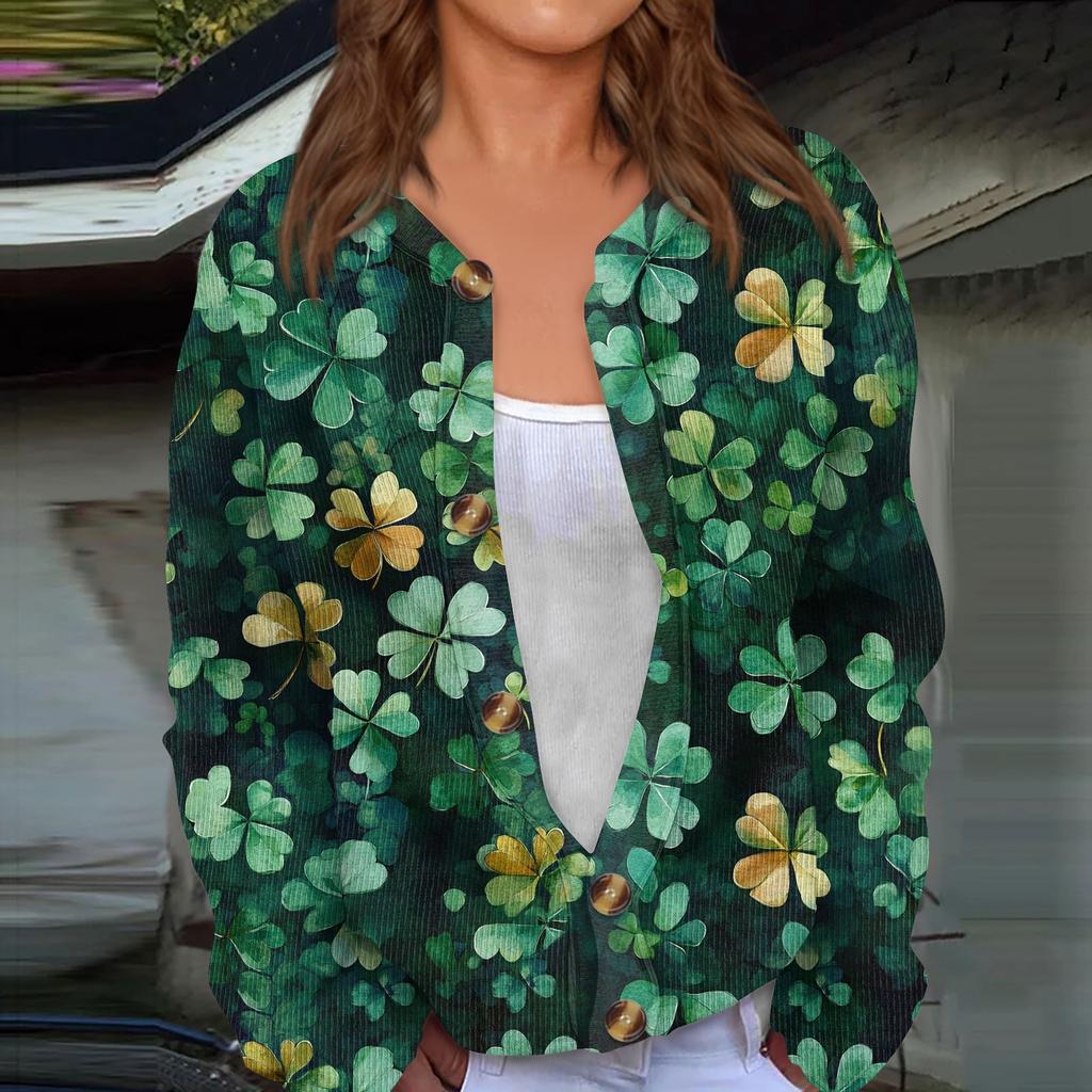 Women's Mardi Gras Print Long Sleeve Knit Cardigan Button Jacket