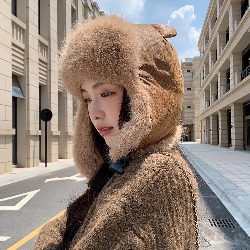 Зимняя плюшевая теплая шапка-пуловер для улицы, для велоспорта, катания на лыжах, для защиты ушей от холода, милая шапка с кошачьими ушками, женская